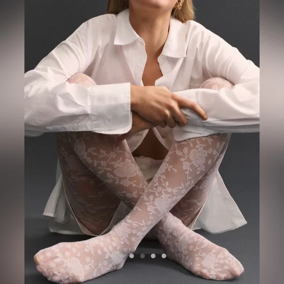 Anthropologie Lace Rosette Tulle Tights NIB! - Picture 5 of 6